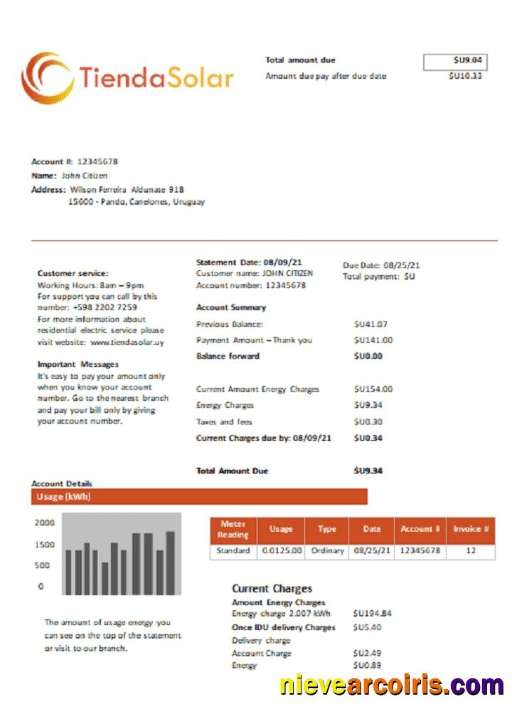 Uruguay TiendaSolar utility bill